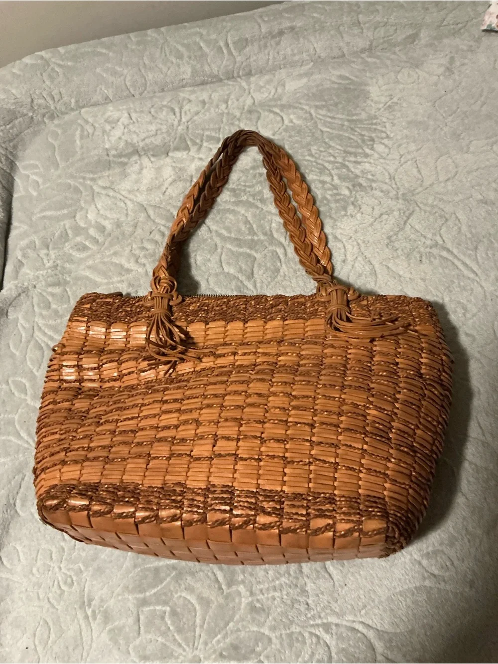 Monsac Woven Tote Bag in Tan Brown